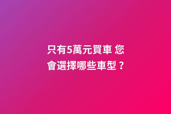 只有5萬元買車 您會選擇哪些車型？